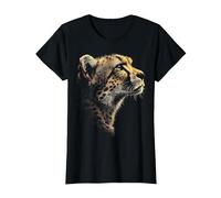 Cheetah Animal Graphic Artwork Cheetah T-Shirt, Women, Black, X-Small