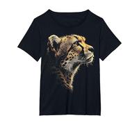 Cheetah Animal Graphic Artwork Cheetah T-Shirt, Women's Plus, Black, 1X