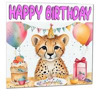 Cheetah Birthday Card - Cute Cheetah Bday Card 145 x 145mm