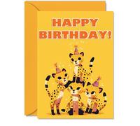Cheetah Birthday Cards for Her Him - Party Animals Pyramid - Happy Birthday Card for Mum Dad Brother Sister Auntie Uncle Cousin Friend Family Colleague A5 Bday Greeting Cards