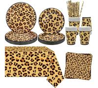 Cheetah Birthday Party Decoration, Cheetah Print Party Supplies - Include Plates Tablecloth Napkins Tableware for Jungle Safari Leopard Print Baby Shower, Serves 20