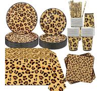 Cheetah Birthday Party Decoration, Cheetah Print Party Supplies - Include Plates Tablecloth Napkins Tableware for Jungle Safari Leopard Print Baby Shower, Serves 40