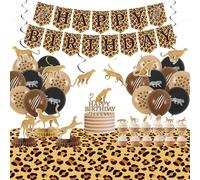 Cheetah Birthday Party Decoration - Leopard print Party Supplies Include Happy Birthday Banner Cake Toppers Tablecloth Balloons for Jungle Safari Baby Shower