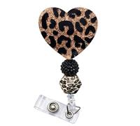 Cheetah Black Heart Badge Reel Valentines Leopard Animal Print ID Name Holder with Retractable Clip Safari Themed Office Work Accessories Gifts for Nurse CNA RN Nursing Teachers Friends Coworkers