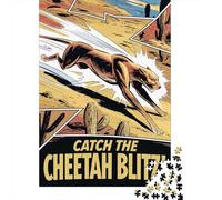 Cheetah Blitz Comic Art 1000 Pieces Puzzle for Adults, Big Cat Themed Animal Design, Indoor Relaxation Gift, 38x26cm/1000pcs