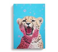 Cheetah Bubble Gum Painting Canvas Print | Gallery Wrapped 30mm Frame Wall Art | 30x20 inches | Ready to Hang | Modern Animals Picture | Living Room Bedroom Lounge Office