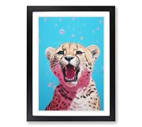 Cheetah Bubble Gum Painting Framed Print | A2 Black Framed Wall Art | Ready to Hang | Modern Animal Picture | Living Room Bedroom Lounge Office