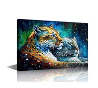 Cheetah Canvas Wall Art Splash Oil Painting Style Animals with Color Prints Poster for Wall Decora for Living Room Office Bedroom Home Decor Framed Ready to Hang - 24 x16Inch