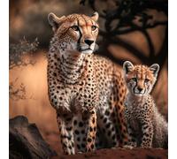 Cheetah Cheetah Cub Diamond Painting Kits,DIY 5D Diamond Art Painting Kit Full Square Drill,16x16 in Gem Art Embroidery Cross Stitch Painting by Numbers for Adults Kids Living Room Bedroom Wall Decor