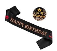 Cheetah Cherry Birthday Decorations Girl - 2 Pcs Leopard Print Sash Matching Style Pin Badge for Girls Women Sweet 16 18th 21st 25th 30th 40th 50th Safari Theme Birthday Celebrations Gift