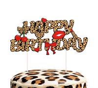 Cheetah Cherry Bow Cake Topper, Cardstock Leopard Print Birthday Cupcake Decor with Red Bow Cake Picks for Girls & Women Party Night Out Cherry Birthday Supplies