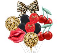 Cheetah Cherry Retro Glam Party Decorations,Black and Red Lips & Leopard Print Balloons,Wild Girl Birthday Bachelorette Party Decor,Pin up Style Party Decorations.