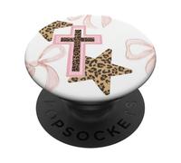 Cheetah Christian Cross Leopard Star Pink Bow Y2K Girl PopSockets Adhesive PopGrip