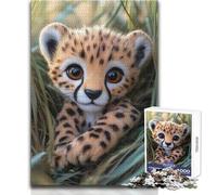 Cheetah Cub in Grass Jigsaw 1000 Pieces for Adults Brain Training Educational Game Ideal Surprise Gift for Loved Ones Size 38x26cm