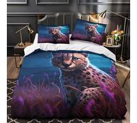 Cheetah Cub Quilt Cover 3D Design Printed Wrinkle-Resistant 3 Piece Bed Linen Zipper Night Fantasy Duvet Cover Luxurious Anti-allergic for Adults Women Kids Youth Teens Girls Single（140x200cm）