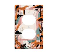 Cheetah Duplex Outlet Covers Wall Plate, Tropical Modern Leaves Trees Summer Orange Plastic Standard Size Wall Plates for Electrical Outlets for Bedroom Bathroom Kitchen Entrance Decor