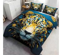 Cheetah Duvet Cover Queen 230x220 cm Quilt Covers with 2 Pillowcases, Blue Gold Contrasting Animal Print Bedding Set, Boy's Birthday Gift Duvet Cover with Zipper Ties