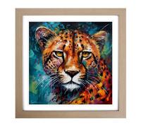 Cheetah Expressionism No.1 Framed Print | 18x18 Inch Oak Framed Wall Art | Ready to Hang | Eclectic Animal Picture | Living Room Bedroom Lounge Office