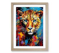 Cheetah Expressionism No.2 Framed Print | A2 Oak Framed Wall Art | Ready to Hang | Eclectic Animal Picture | Living Room Bedroom Lounge Office