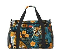 Cheetah Flower Travel Duffle Bag Leopard Animal Gym Overnight Weekender Bag for Men Women Lightweight Carry On Luggage for Workout Holiday
