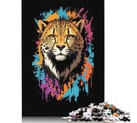 Cheetah Head Graffiti Puzzle Challenging And Brainteasing Premium Cardboard Jigsaw Puzzle for Adults Teen Easter Gift 1000pcs (75x50cm)