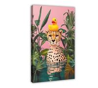 Cheetah In Bath Poster Rubber Duck Orange Pink Bathroom Print Maximalist Wall Art Funny Animal Bathtub Dopamine Decor Colourful Leopard Painting