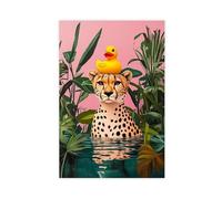 Cheetah In Bath Poster Rubber Duck Orange Pink Bathroom Print Maximalist Wall Art Funny Animal Bathtub Dopamine Decor Colourful Leopard Painting