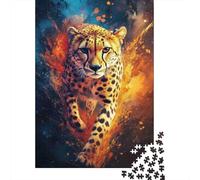 Cheetah in Motion 1000 Piece Recycled Cardboard Fiery Cheetah Portrait Jigsaw Puzzle for Adults Easy to Grip Game Night Eco-friendly 70x50cm/1000pcs