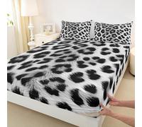 Cheetah Kids King Size Fitted Sheet,Leopard Wild Animal Skin Boys Girls Bed Sheets,Modern Trendy Wildlife Room Decor,White Black Bedding Set,2 Pillowcases(No Flat)