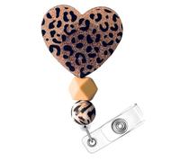 Cheetah Leopard Heart Badge Reel Holder ID Name Retractable Clip Lanyard with Cute Beaded Print Bengals Zoo Keeper Glitter Bling for Nurse Nurses CNA CMA Nursing Healthcare Golden Supplies