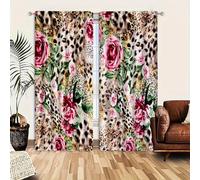 Cheetah Leopard Window Curtain, W46.2" x L54.3" x 2 Panels, Fashion Floral Drapes with Grommet, Privacy Drapes Noise Reducing Energy Saving Thermal Insulated Window Curtains for Home Decor Bedroom