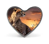 Cheetah LookingOver Savanna with Sunset Lapel Pin Cute Custom Button Pin Personalized Heart Brooch Aluminum Alloy Brooch Pins Fashion Exquisite Badge Pins for Hat Bag Suit Tie Wedding Accessories