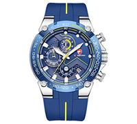 CHEETAH Mens Chronograph Watch Outdoor Waterproof Military Tactical Style Quartz Sports Watches for Men with Rubber Strap, A Silver Blue, Chronograph,Quartz Movement