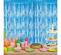 Cheetah Metallic Tinsel Curtain, 2.5M x 1M Blue