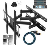 Cheetah Mounts APDAM3B Dual Articulating Arm TV Wall Mount Bracket for 20-65” TVs including a Twisted Veins 10’ (m 3) HDMI Cable and a 6” (cm 15) 3-Axis Magnetic Bubble Level