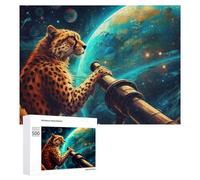 Cheetah Observing The Universe Through A Telescope, 500 PCS Jigsaw Puzzle for Adults, Winter Activity Gift - for Detail-Focused Puzzlers