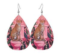 Cheetah On Toilet Humor Art Earrings for Women, Leather Earrings Teardrop for Women Trendy, Tear Drop Earrings Jewelry