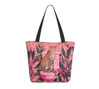 Cheetah On Toilet Humor Art Tote Bag for Women - Lightweight Reusable Canvas Tote Bag with Zipper,Hand Strap Cotton Tote Bags Bulk for Grocery Bags,Shopping Bags