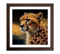 Cheetah Post-Impressionism No.1 Framed Print | 18x18 Inch Walnut Framed Wall Art | Ready to Hang | Impressionist Animal Picture | Living Room Bedroom Lounge Office
