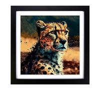Cheetah Post-Impressionism No.2 Framed Print | 18x18 Inch Black Framed Wall Art | Ready to Hang | Impressionist Animal Picture | Living Room Bedroom Lounge Office