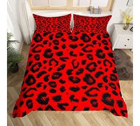 Cheetah Print Bedding Set Single,Red Black Leopard Comforter Cover For Girls Kids Teens Women Bedroom African Safari Animal Print Duvet Cover Retro Wildlife Quilt Cover With 1 Pillow Case