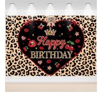 Cheetah Print Birthday Decorations Backdrop - 69 X 39 Inch Black and Red Leopard Happy Birthday Banner for Girls Women Party Wall Decor Photography Background