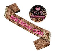 Cheetah Print Birthday Decorations Girl - Leopard Print Safari Theme Sash Matching Style Pin Badge for Girls Women Sweet 16 18th 21st 25th 30th 40th 50th Wild Animal Birthday Celebrations Gift