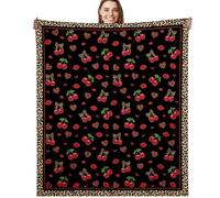 Cheetah Print Gifts for Women, Soft Cozy Leopard Cherry Throw Blanket, Trendy Hearts Lips Pattern Blanket, 50"x60"