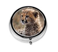 Cheetah Print Pill Box 3 Compartments Round Pill Organizer Metal Waterproof Portable Pill Case for Pocket or Purse Vitamin/Fish Oil/Pills/Supplements