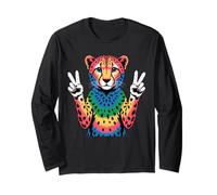 Cheetah Print Stuff Tie Dye Peace Sign Hippie Funny Cheetah Long Sleeve T-Shirt