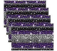 Cheetah Print Table Mats Placemat Leopard Print Purple Black White Leopard Placemats Set of 4 For Kids Adults Safari Africa Animal Print Kitchen Dining Table 45X30cm