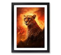 Cheetah Romanticism Framed Print | A2 Black Framed Wall Art | Ready to Hang | Modern Animal Picture | Living Room Bedroom Lounge Office