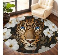 Cheetah Round Area Rug 210cm, Cheetah Rug, Flowers Circle Rugs, Low-Pile Round Rugs for Kitchen Dining Living Room Bathroom Beneath the Furniture