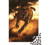Cheetah Running at Sunset 1000-Piece Puzzle for Adults, 52x38cm/1000pcs; A Practical Gift for Quiet Leisure Time; Low-dust White Cardboard Pieces